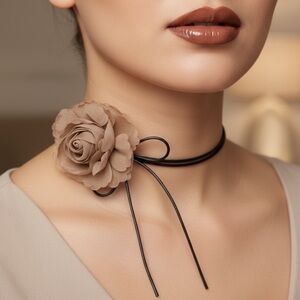 Nude Brown Rose Choker Necklace. New.